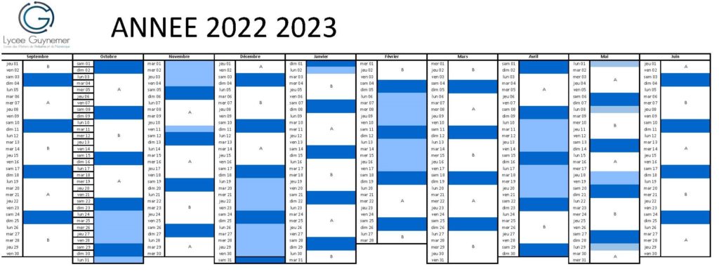 Calendrier Semaine A Et B - Lycée Guynemer Oloron Sainte Marie